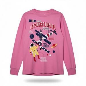 Peek Kids Pink Long Sleeve Space Station Graphic Shirt Size 12
